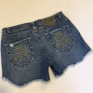 Industrial cotton frayed denim jeans shorts